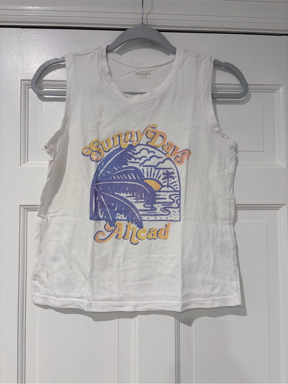 Old Navy White Kids 'Sunny Days Ahead' Graphic Tank with Blue & Yellow Print